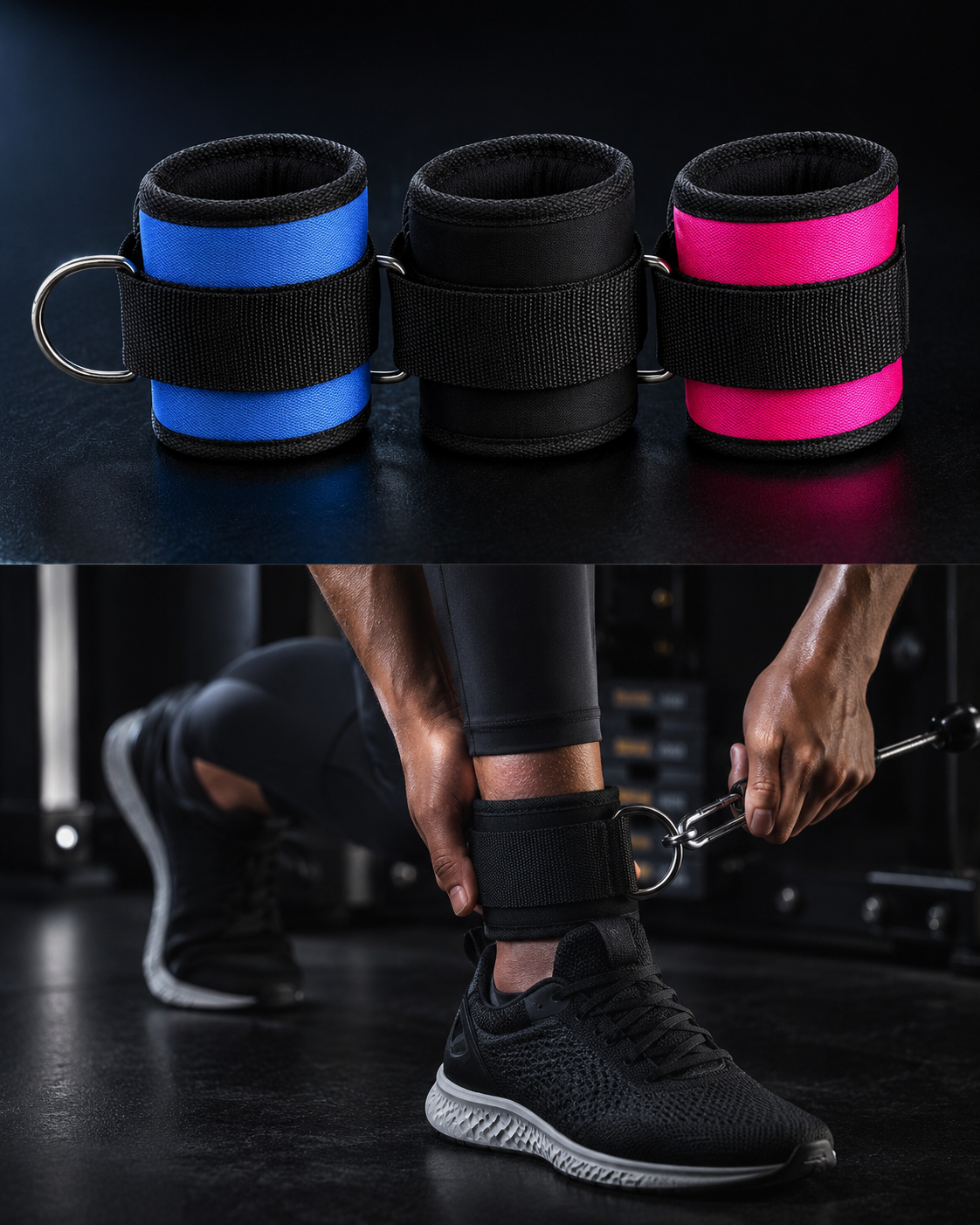 Adjustable D-Ring Ankle Straps for Cable Training